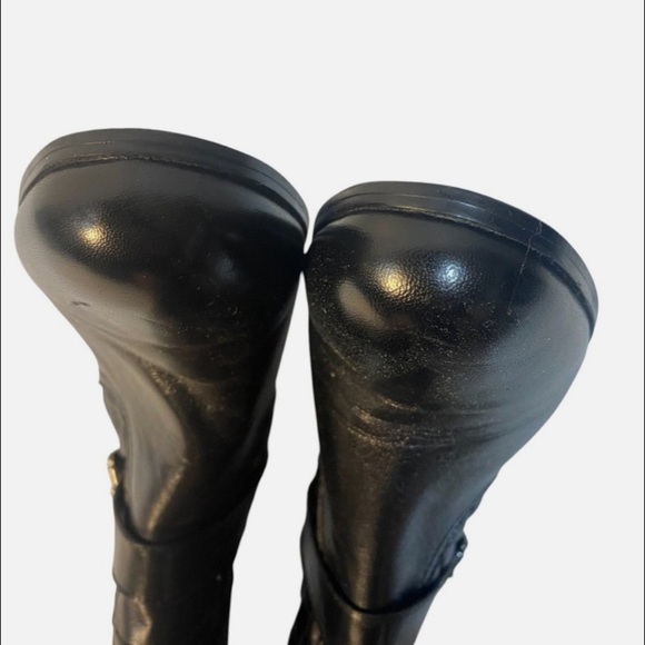 Black Leather Quilted Boots Mid Calf Minimalist Moto Style Back Zip 7.5 EUC - Picture 5 of 11